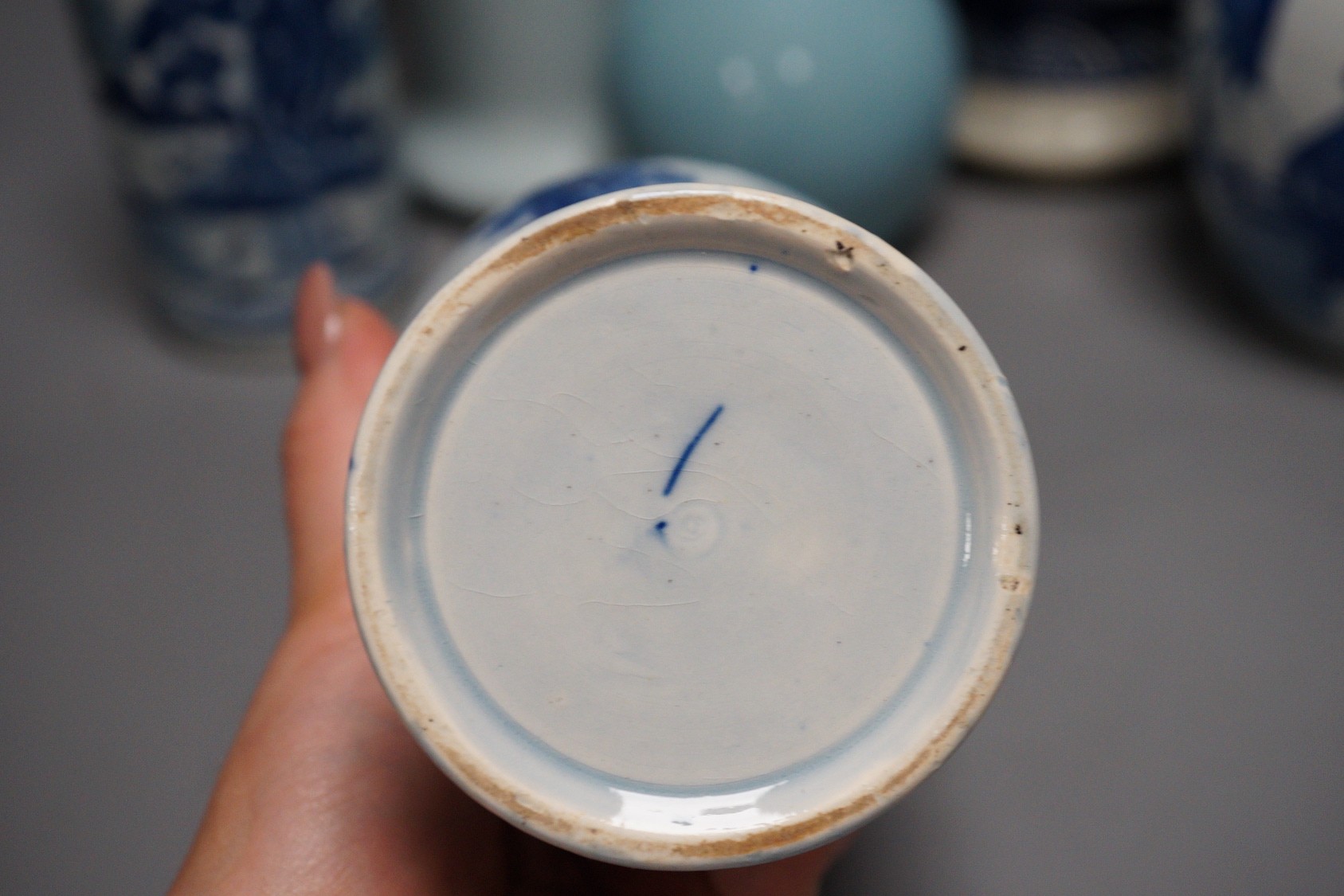 A Chinese blue and white vase, two jars, a beaker vase, a double gourd vase and a pearlware vase, tallest 31cm